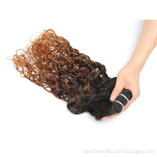 9a 100g SPARK Ombre Brazilian Remy Human Hair Weaving Bundle for Women Weave Hair Extension Black Brown Water Wave 1b/4/30